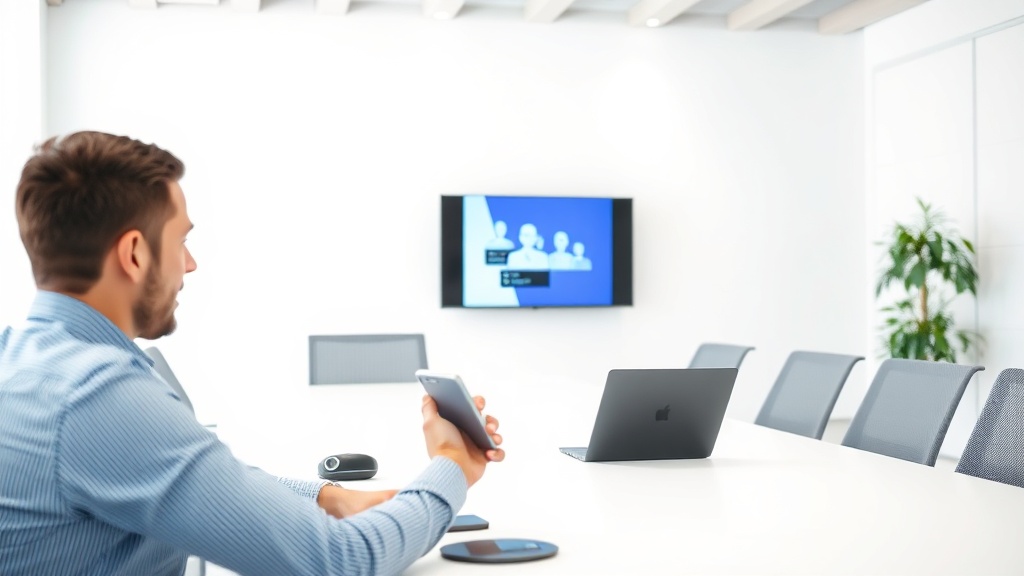 "Business professional using Microsoft Teams on mobile in an office setting" – 365 Angels