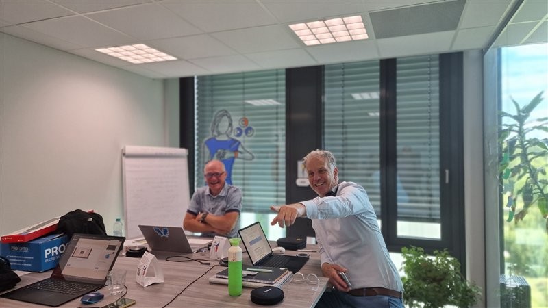 Team working together in modern office setting